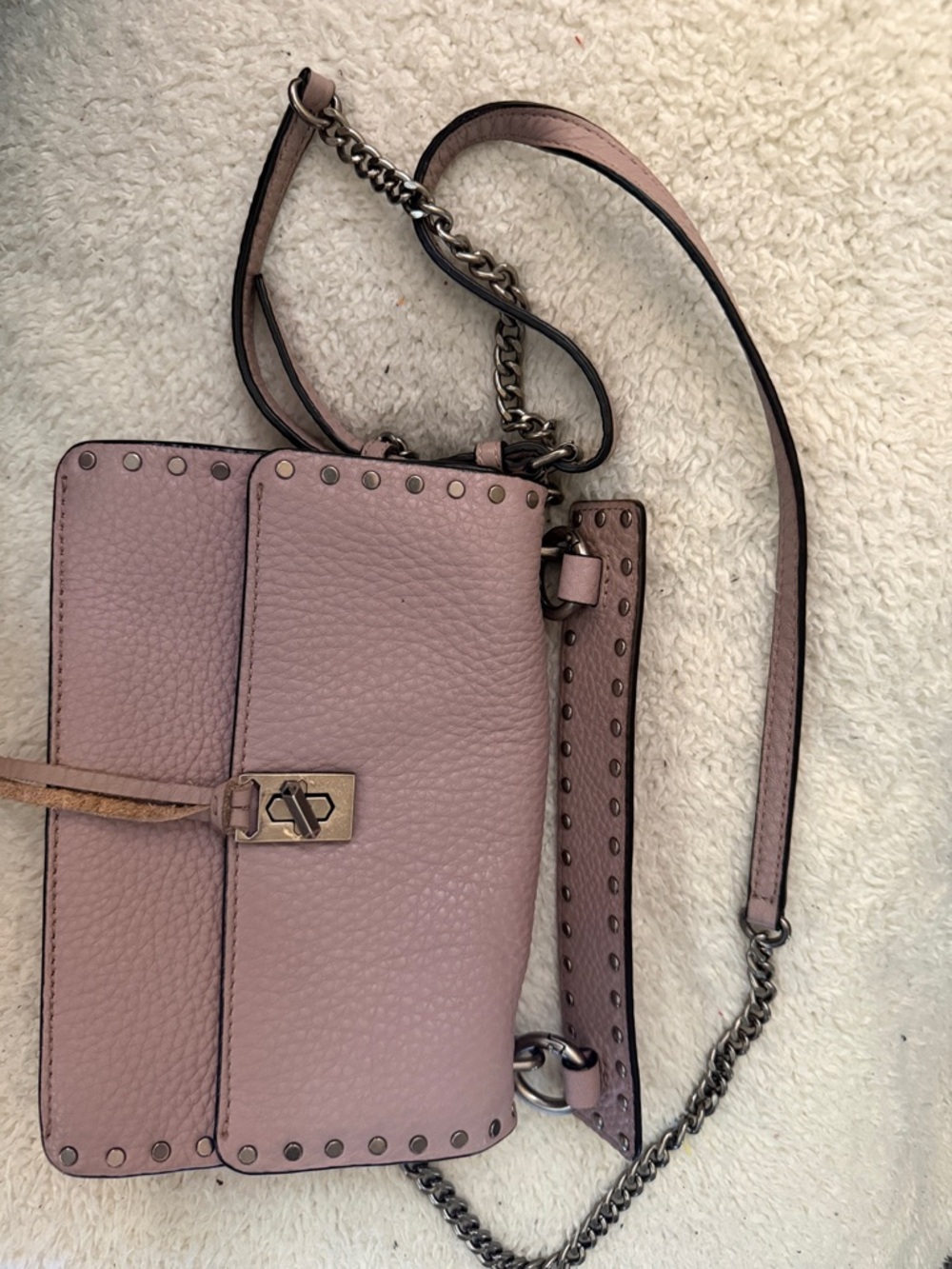 Women's Dusty Rose Stud-Trim Pebbled Leather Crossbody Bag